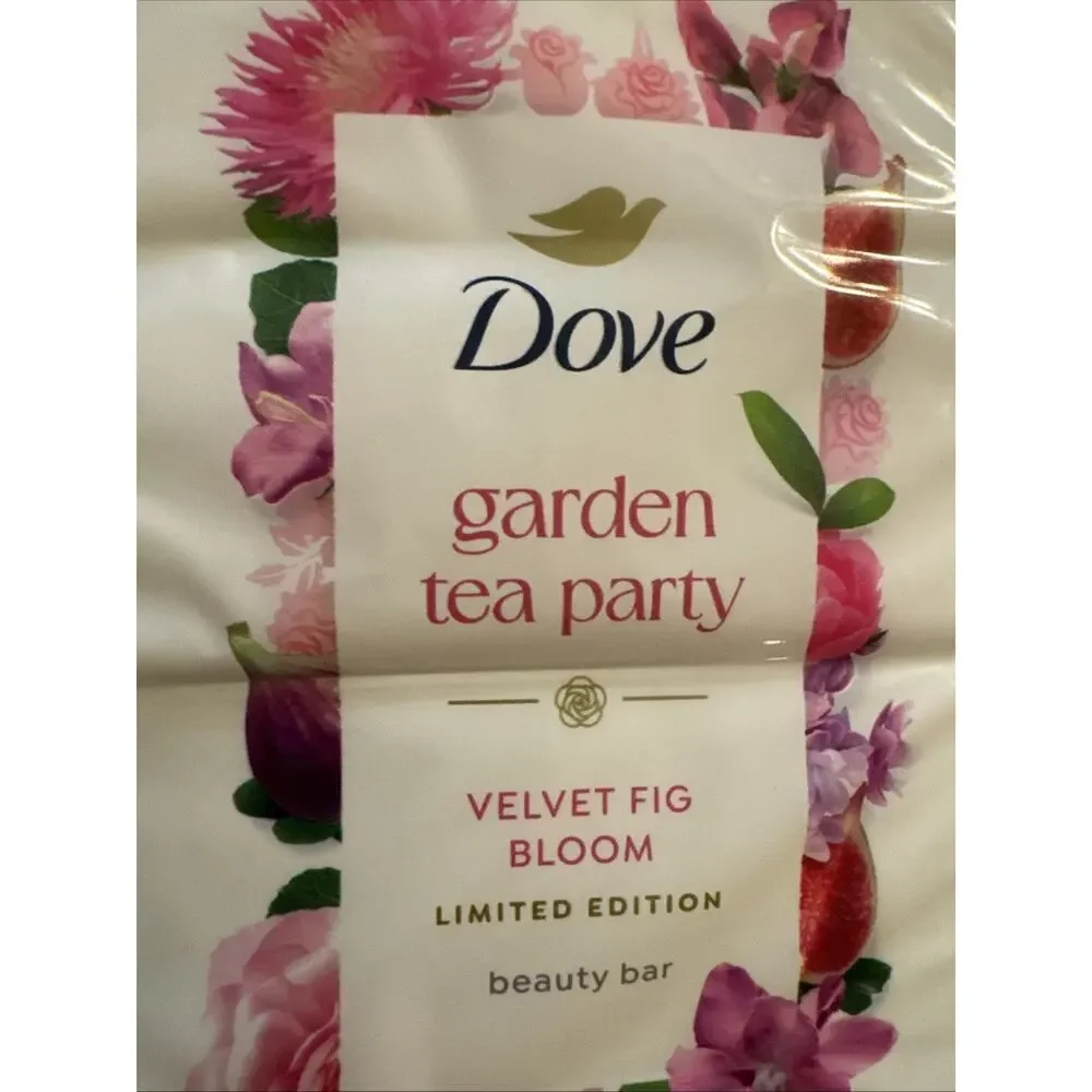 Dove Garden Tea Party Bar Soap Velvet Fig Bloom Limited Edition 15oz 4 Bars NEW